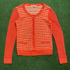 Women’s Hampton Bays Striped Lace Cardigan Coral Small